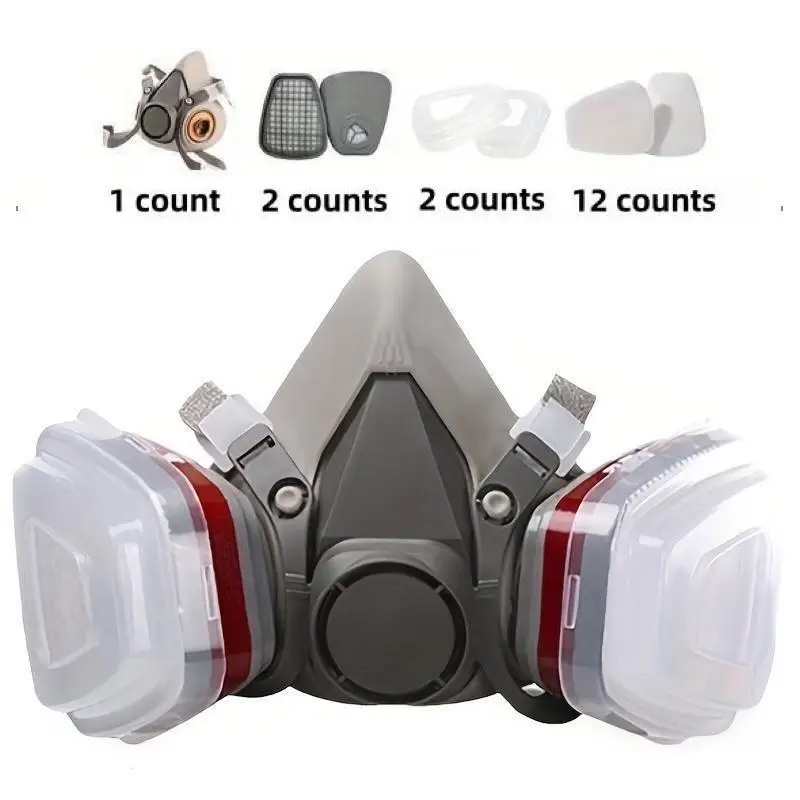 Half Face Mask with Filter Box, Reusable Dustproof Mask, Safety Mask for Paint, Woodworking, Construction, Polishing, Chemicals, DIY