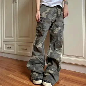 Men’s Camouflage Cargo Pants, Vintage Multi-Pocket Pleated Loose Straight Casual Versatile Pants