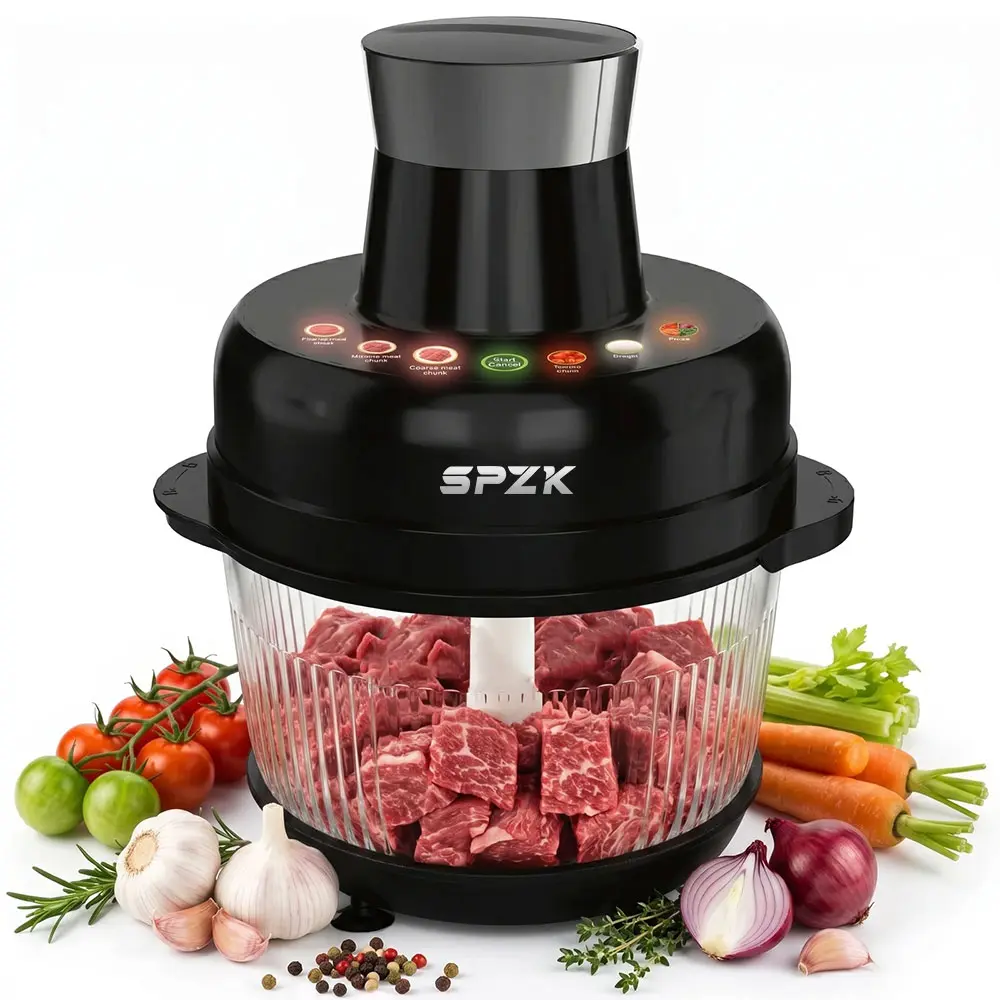 SPZK Top Kitchen US Registered Kitchen Professional Plus Food Processor, 500W Auto Meat Grinder & Vegetable Chopper with Dough Kneading Presets, 5QT Glass Bowl 6 Precision Modes for Chopping Mincing Shredding Pureeing & Mixing