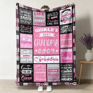 Pink Black Grandma Life Quote Flannel Throw Blanket, 1-Count Soft Cozy Warm Plush Throw, 50"x60" Couch Nap Blanket for Home, Grandma Birthday Gift