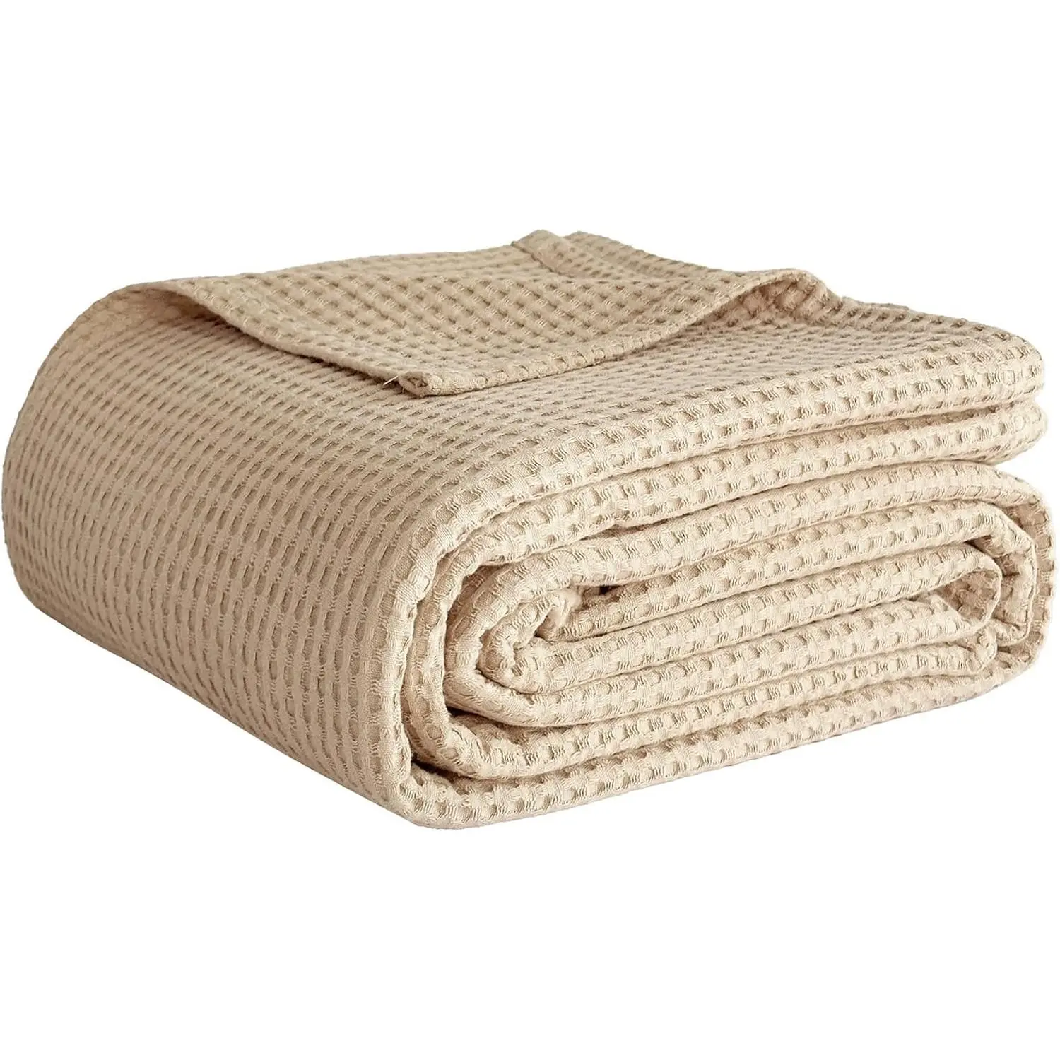 100% Cotton Waffle Weave Throw Blanket - Breathable Cooling, Cozy Textile Throw, Soft Lightweight for Bed Couch Home (Blankets for Bed, Beige, 40"x50"), Breathable Cooling Blanket
