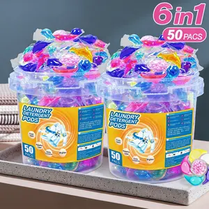 Laundry Detergent Pods Bundle: 1 Tub (50 Pods) or 2 Tubs (100 Pods) Deal! 6-in-1 Formula, No Unpack, Just Toss & Wash! Deep Clean & Long-Lasting Fragrance