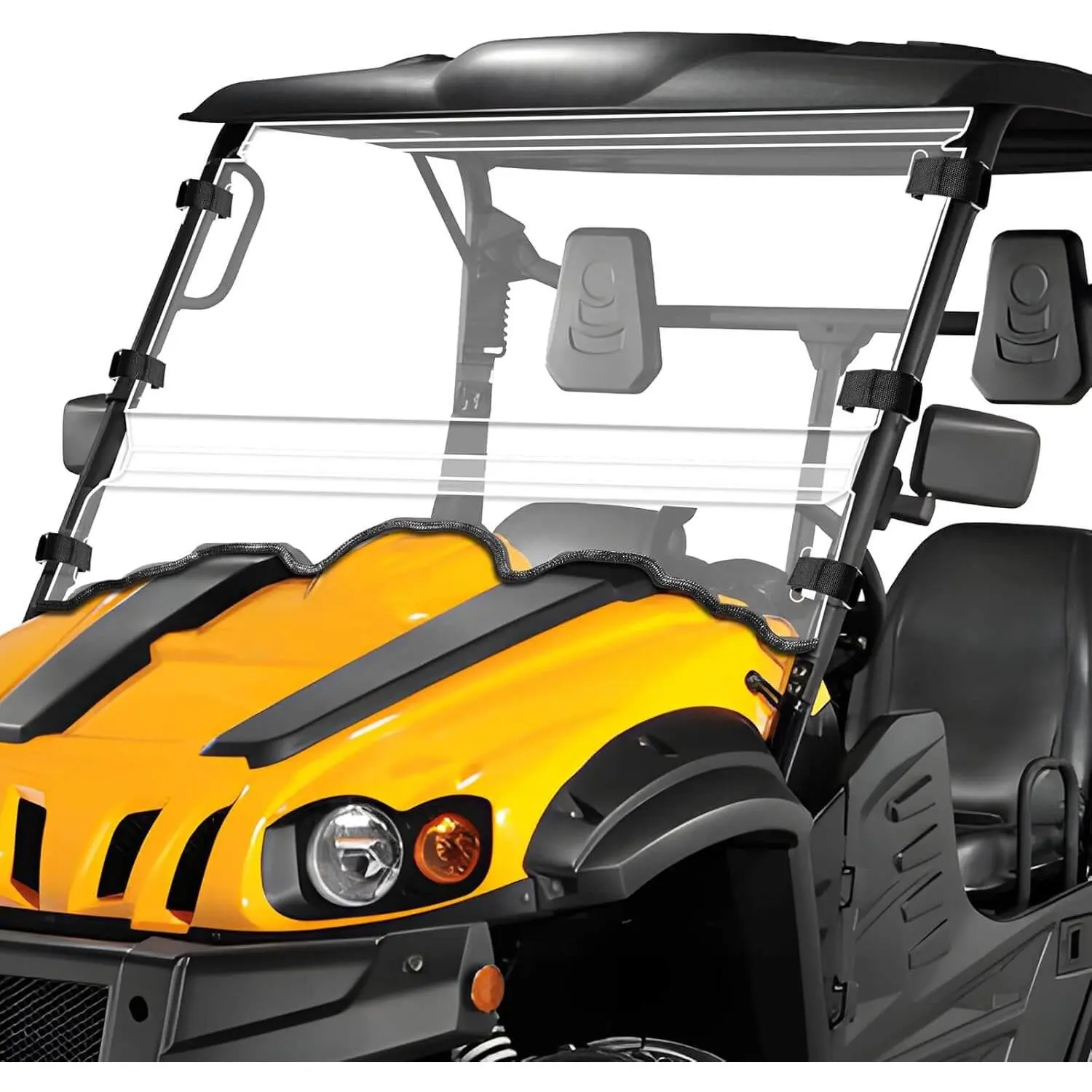 Heavy-Duty PC Polycarbonate UTV Front Windshield - Scratch-Proof, Shatterproof, Impact-Resistant - 2-Piece Set with Hook Straps - Compatible with Massimo MSU 500/700, Axis 500/700, HiSun HS, Coleman Outfitter, Bighorn, Challenger UTV Models