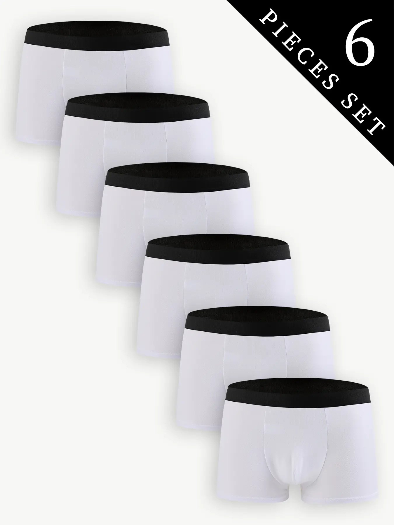 Men's solid - color Knit Plain Fabric boxer briefs, 6 - pack Underwear. Classic white with black waistbands, simple, practical and Aesthetic. Basic style, easy to match. Suitable for daily use/travel