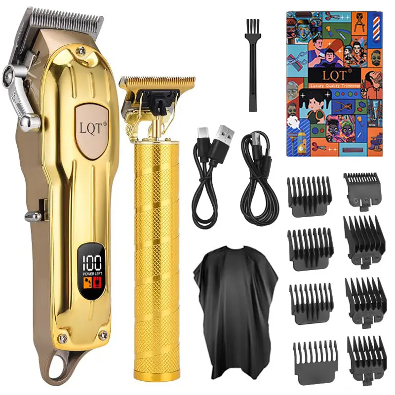LQT Gold Professional Hair Clipper Set, LED Display，Trimmers for men，barber equipment kit 8 Guide Combs Included, Haircut Cape, Hair Cutting Kit, Hair Trimmer Tool