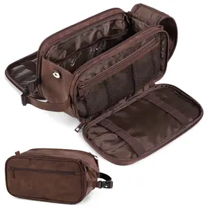 PAVILIA Large Toiletry Bag for Men Women, Mens Travel Bag Toiletries Organizer Case for Grooming, Travel Essentials Shaving Dopp Kit, PU Leather Water Resistant Cosmetic Pouch