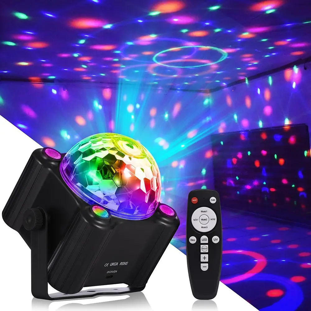 USB Powered Disco Party Light, Sound Activated Strobe DJ Ball Light with Remote Control, Flash Modes Disco Stage Lamp for Room Wedding Dance Parties, Ambient Lighting Multifunctional Party LED Lights, Music Lights