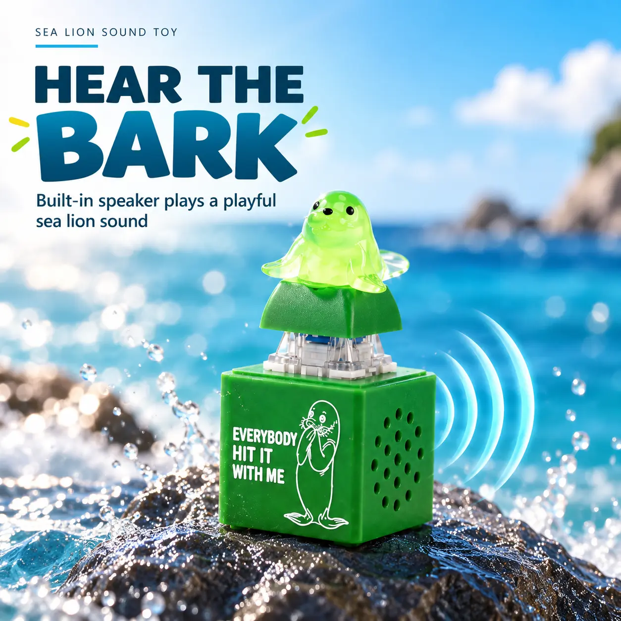 Sea Lion Sound Keychain - Built-in Speaker Plays Playful Sea Lion Sound - Green & Transparent Design - Hit It With Me