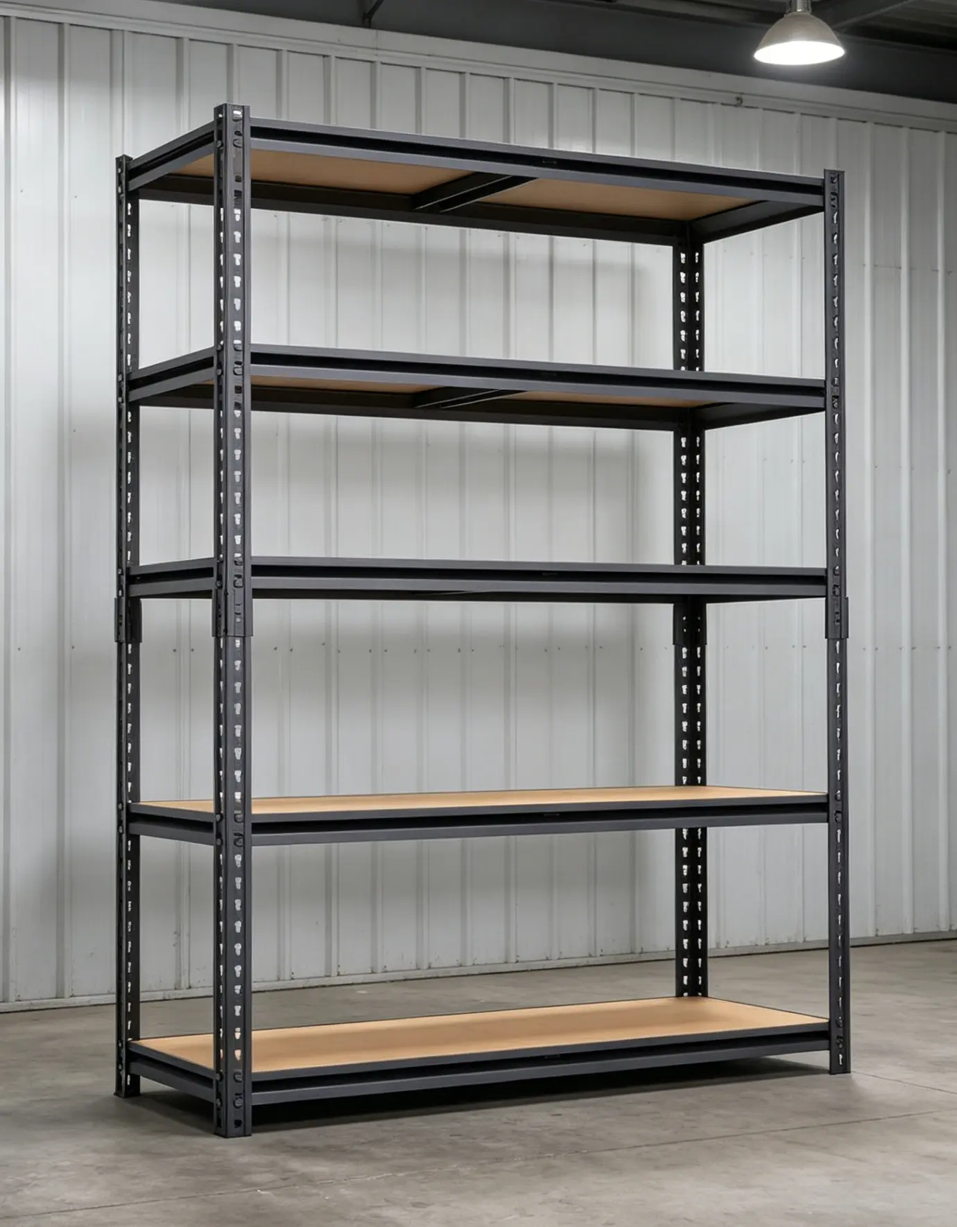 5-tier adjustable metal storage rack/shelf; particle board supports 385 lbs per layer; suitable for garage, basement, warehouse, food storage room, cabinet, kitchen organization, and crafts.