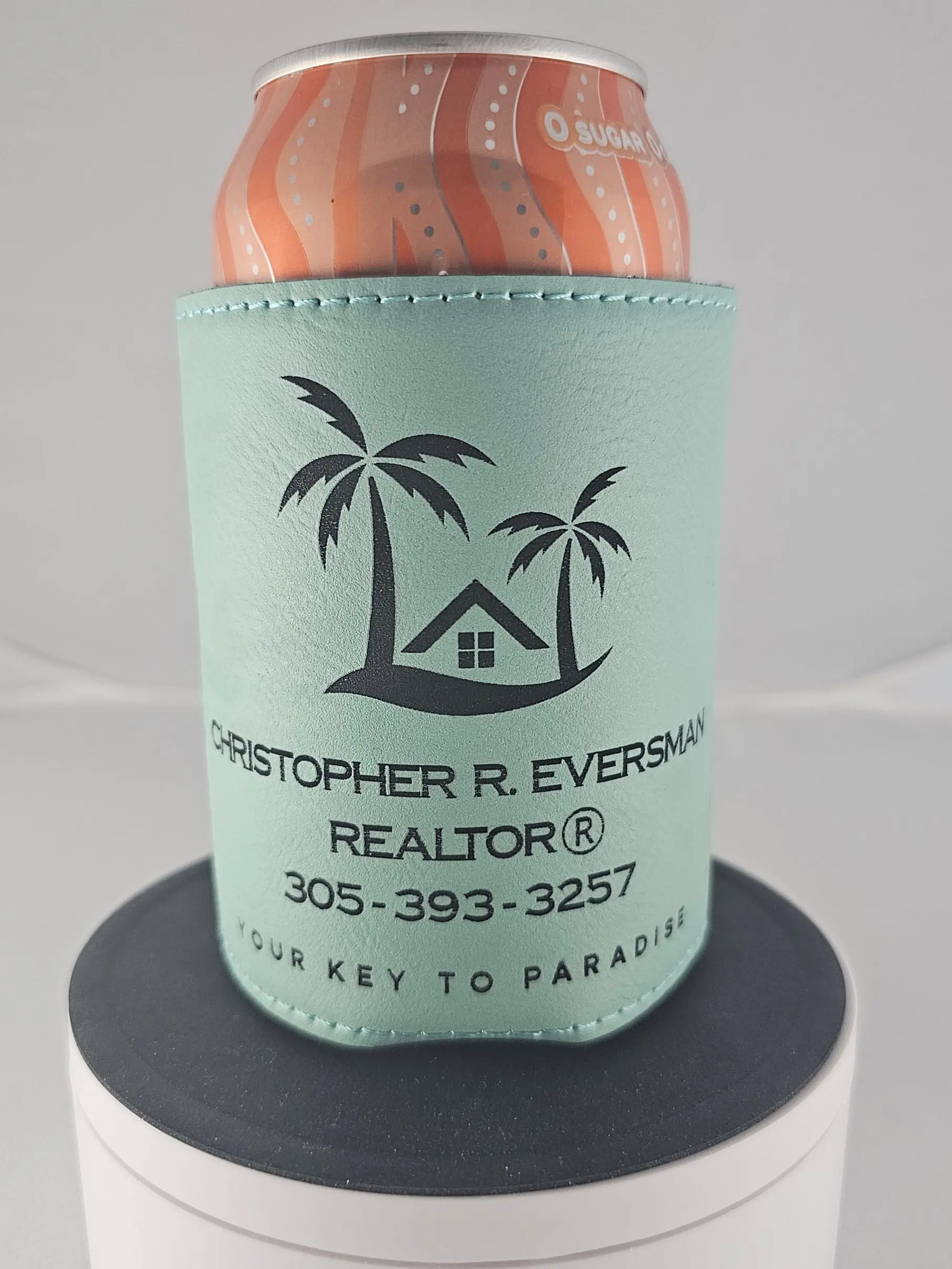 Personalized 12 oz Leatherette Can Koozie – 12 oz