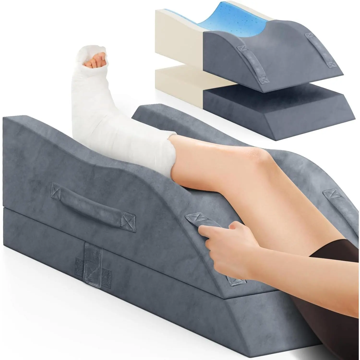 Elevation Pillows, Wedge Pillow for After , Memory   Support Adjustable, Comfort Care for    Ankles ,  Pillow for Sleeping  Circulation Grey