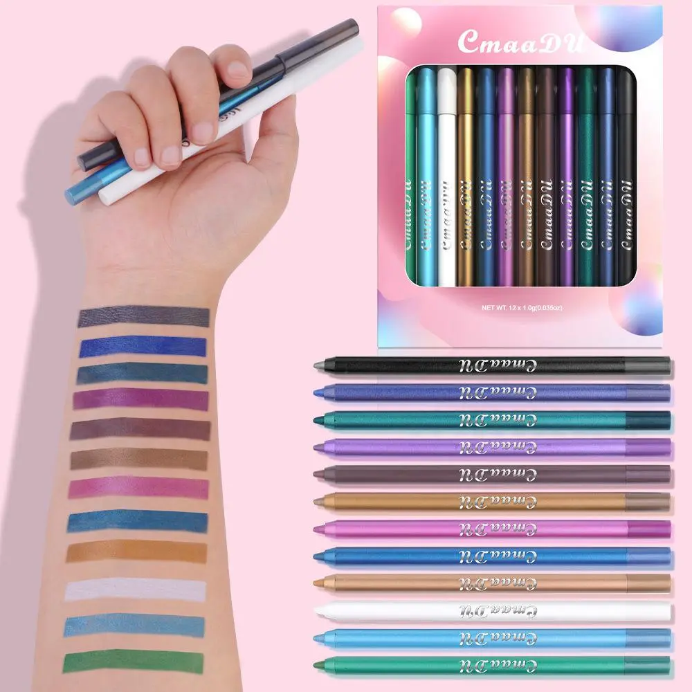 12-color eyeliner gel pencil set Pigmented eyeliner Cosmetic eyeliner stick Waterproof and smudge-proof Matte and pearlescent multi-colors Smooth eyeshadow and eyeliner pencils Gift for friends Makeup