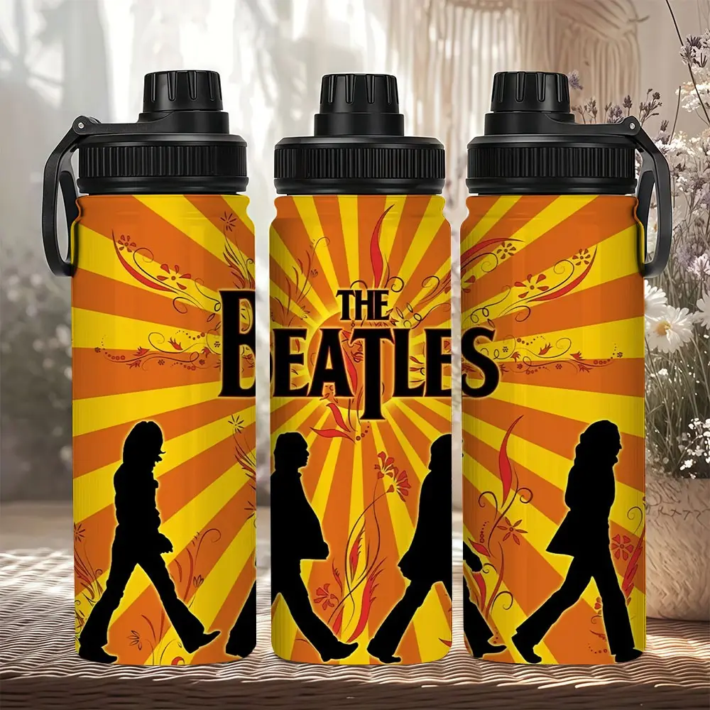 1pc 20oz Stainless Steel Insulated Water Bottle "Beatles | Abbey Road Silhouette Theme Sports Water Bottle", with handle and leak-proof lid. Suitable for various occasions. Personalized gift for birthdays/holidays