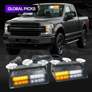 2 in 1 2×7.17 inch 16 LED Dash Strobe Light Kit Interior Windshield Lights Amber White Warning Hazard Safety Flashing w/Suction Cups Light Bar Car for Construction Vehicles, Trucks Car #GLOBAL PICKS