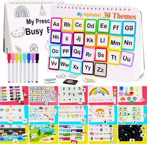 Montessori Busy Book for Toddlers 3-5, 30 Themes Activity Binder with 8 Markers, Preschool Learning Toy, Tracing & Coloring Book