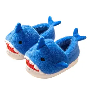 Drecage Kids' Shark Slippers - Cotton Plush Warm Non-Slip Indoor Shoes for Boys & Girls - Cozy Fleece Lined Round Toe Slippers for Christmas Birthday Gifts
