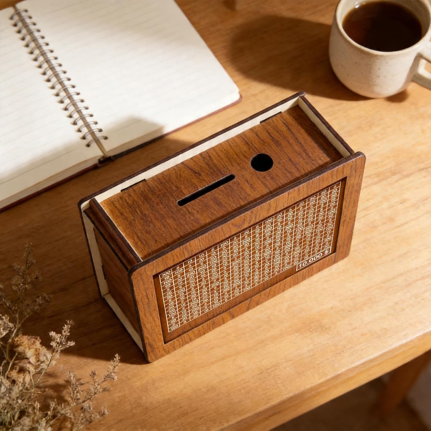 10000 Savings Challenge Box, Cashbox Kakeibo Money Saving Box, Money Vault Saving, Wood Money Box, Gadget Gift Decoration for Teens and Adults for Christmas, Easter, Valentines Day