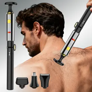 Mens Electric Back Shaver with Long Handle, 4 in 1 Pubic & Groin Hair Trimmer, Body Grooming Kit, Facial, Arm, Chin Beard Trimmer, Cordless Hair Clipper with Adjustable Handle, Waterproof, USB Rechargeable Trimmer