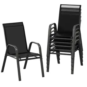 Patio Chairs Set of 6, Outdoor Stackable Dining Chairs with Textilene Fabric, All-Weather Deck Stacking Chairs with High Back for Backyard Poolside Garden Balcony, Black