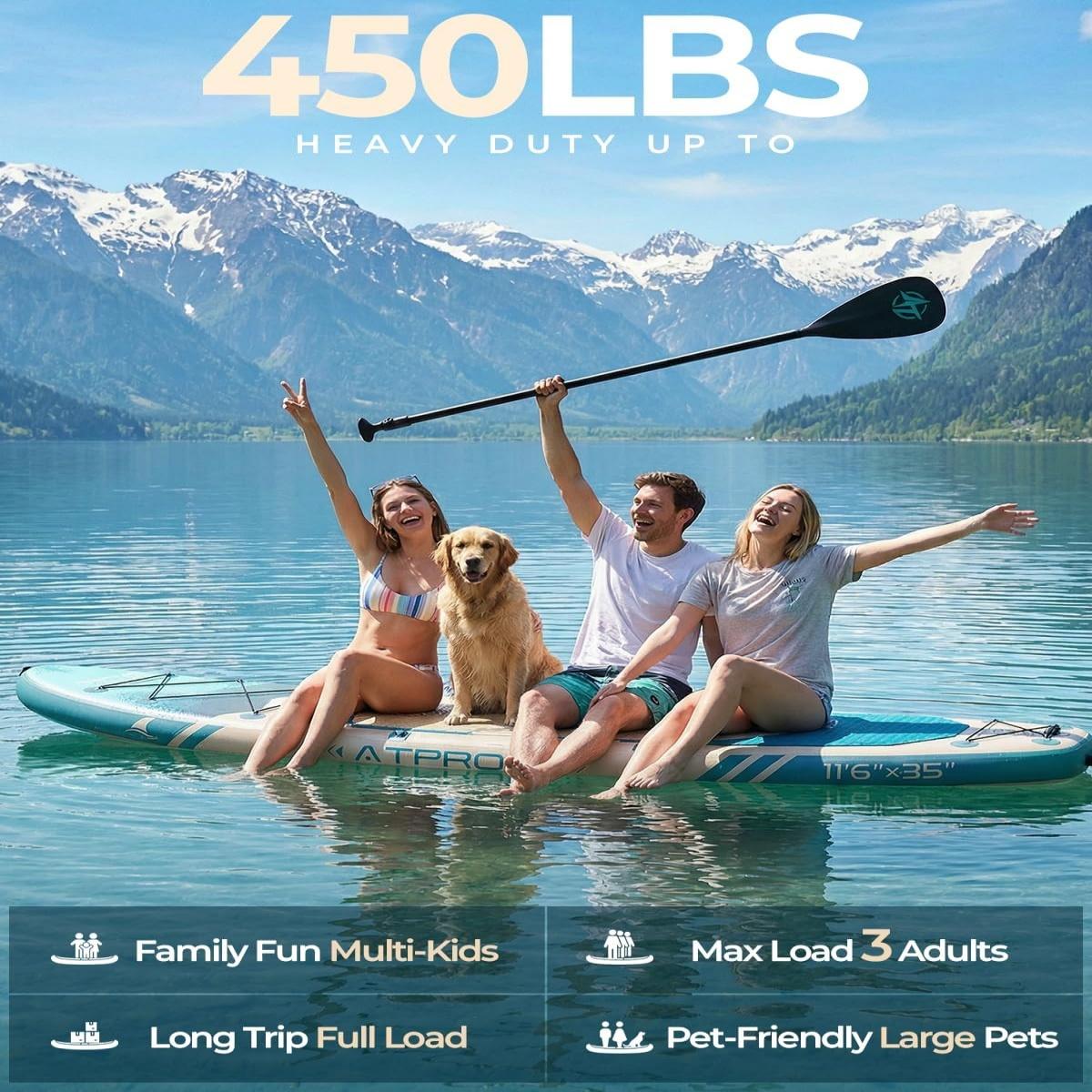 [Spring Glow Up] 11'6"×35" Inflatable Stand Up Paddle Board, 450LBS Capacity, Premium SUP with Kayak Seat for Paddling, Fishing, Yoga & Kayak, Wide Non-Slip Deck, Double-Ended Paddle, Two-Way Pump & Full Accessories
