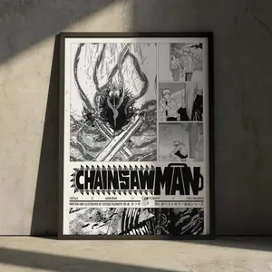 Chainsaw Man Anime Movie Poster Print, Denji Reze Chainsaw Devil Japanese Vintage Minimalist Wall Decor, Christmas Gift
