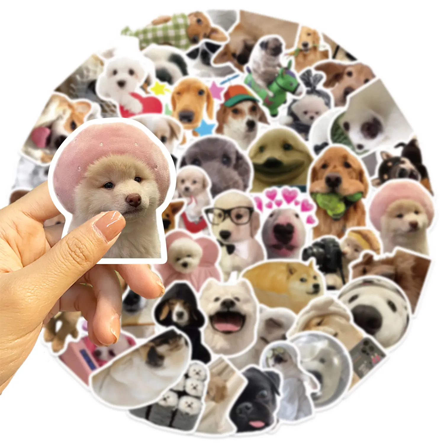 100pcs Durable Waterproof Vinyl Pet Puppy Meme Stickers, Funny Dog Animal Decals - Accessories for Laptop, Smartphone, Cellphone, Devices - Kids Birthday Party Supplies Gifts for Teens Adults, Smile