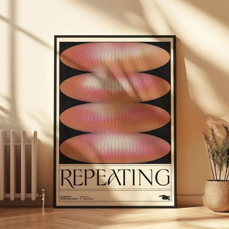 Contemporary Repeating Oval Gradient Poster - Artistic Frame-Style Print with Houndstooth, Marble, Herringbone Designs, Aesthetic Home Decor, Wardrobe-Inspired Gift for Home Supplies