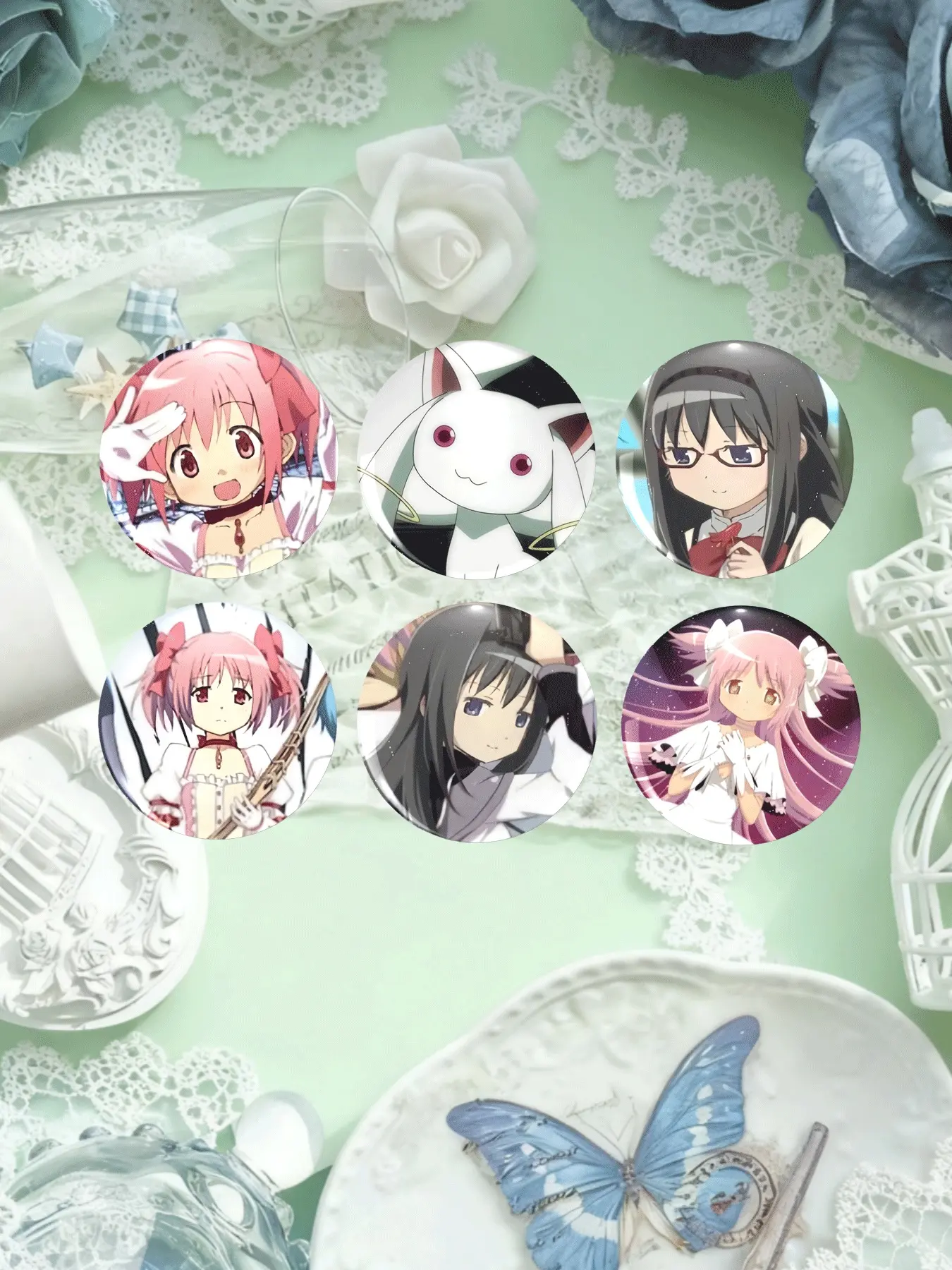 Anime Themed Brooch, Cute Girl Portrait Anime Characters Design, Collectible Decorative Accessory, Light Effect Feature, Fashion Creative Gift, Round, Brooch Pins, Brooch Set