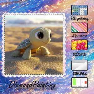 DIY 5D flocked fabric diamond painting kit, AB drills, fairy dust drills, crystal drills, little sea turtle, beach, smile, diamond embroidery, special craft diamond art kit, wall decoration, gift for family, loved ones, friends, Handcraft