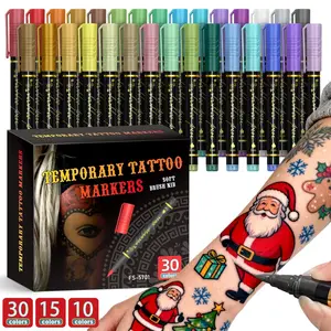 Temporary Tattoo Marking Pen Set, 10/15/30 Pieces Body Marker Pens, 10/15/30 Colors, Flexible Brush Heads, Soft Brush Nib, Vibrant Colors, Face Painting Kit