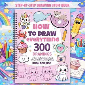 Painting Enthusiast Guide | 300 Step-by-Step Drawings to Learn Cute Animals, Food & Gifts, Easy Drawing Tutorial Book for Beginners & Teens, Art Sketchbook