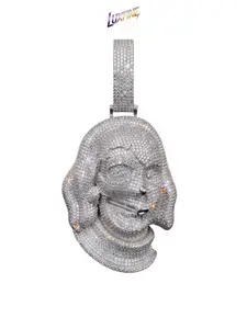 LUXFINE Iced Out Female Character Pendant,Solid Metal with Cubic Zirconia, Rose Gold Plated Hip Hop 3D Portrait Statement Charm Necklace for Men Women