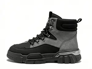 Men’s Large Size Chunky Closed Worker Hiking Shoes - Anti-Slip Rubber Sole, Lace-Up Flyknit Footwear, Height-Increasing, Comfortable for Tactical & Everyday Walking (Sports & Outdoor Gear),summervibes