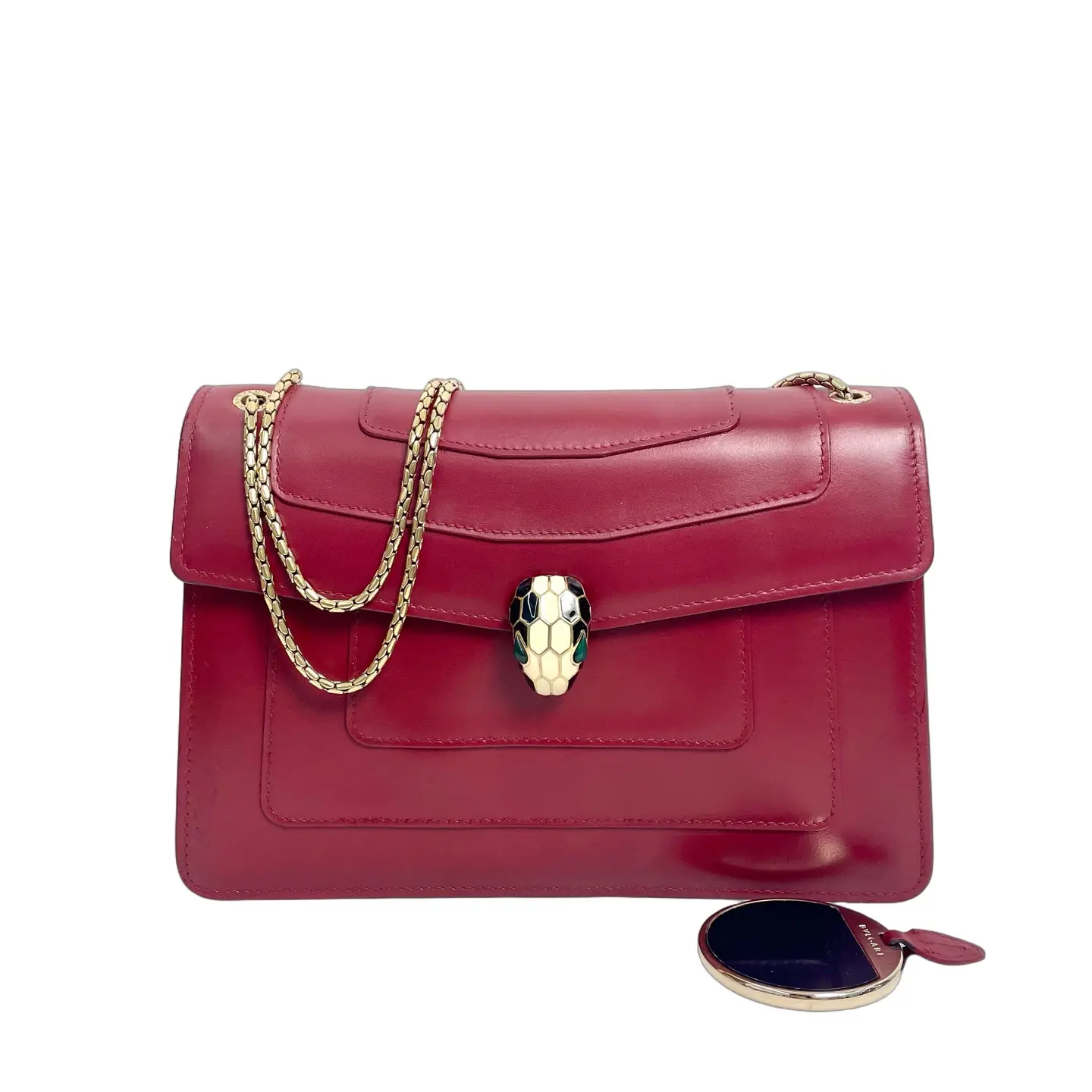 Pre-owned leather Shoulder Bags Bvlgari Serpenti Smooth Shoulder Bag Red, Gold Accents, 19cm 27cm Crossbody Bag