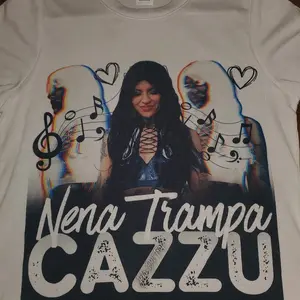Cazzu Nena Trampa T-Shirt with Musical Notes and Heart Design for Music Lovers Small White Graphic Tee