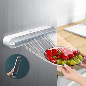 Refillable Magnetic Plastic Wrap Dispenser with Slide Cutter, Food Cling Wrap Film Cutter, Press and Seal Plastic Wrap, Plastic Wrap Dispenser with Cutter