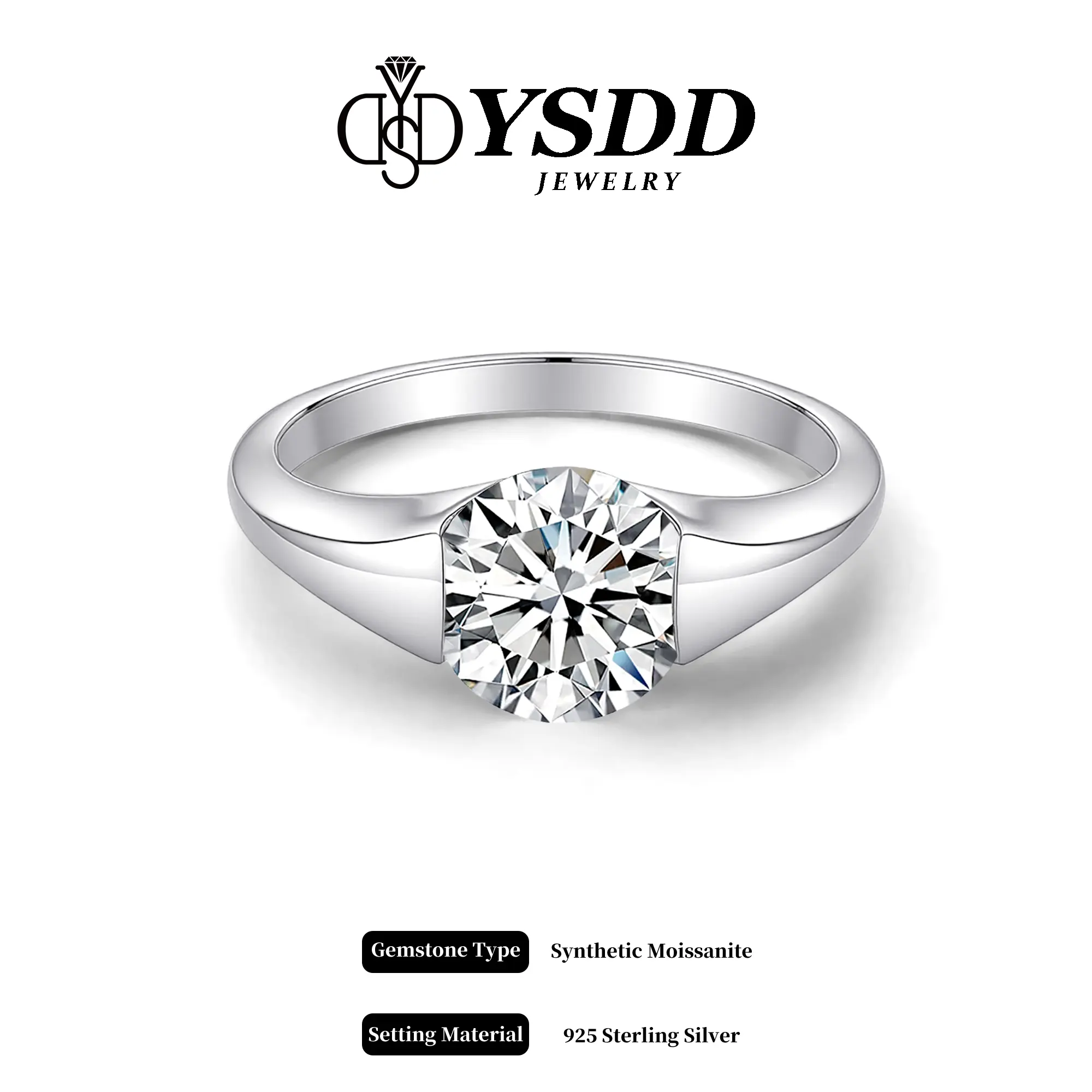【#687 New Arrival】Solitaire 2CT Half Bezel Engagement Ring vvs Synthetic Moissanite Necklace in 925 Sterling Silver