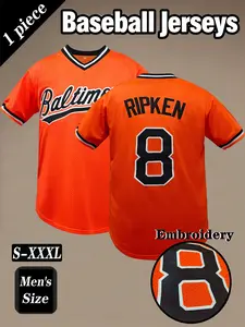Men's #8 Retro Orange Baseball Jersey Colorblock High-Quality Embroidery, Comfortable Breathable Short Sleeve Pullover Tee, Casual Streetwear