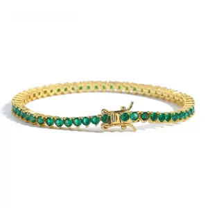 3mm three-pronged emerald zircon tennis bracelet copper inlaid zircon bracelet women's hip-hop jewelry men's and women's jewelry bangle jewelry crystal jewelry gift fashionable chain necklace, Crystal Bracelet, Unisex