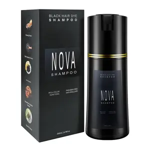 [US Shipping] NOVA Shampoo - Black Hair Dye Champu Para Canas 3-in-1 Natural Instant Gray Coverage for Men Women Herbal Cleanser Conditioner 250ml - Cleansing Haircare