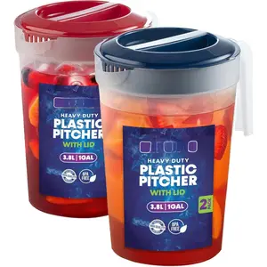 2-Pack 1-Gallon Plastic Pitchers with  - Iced  Pitchers with Twist Cover , Dishwasher & Freezer Safe, Ideal for Water, Juice & Fridge Storage