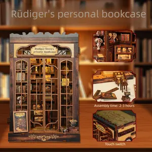 Rudiger Vintage Private Study Wooden Book Nook – Creative Miniature Model Kit for Bookshelves | Challenging Miniature Scene Assembly | Nostalgic Desktop Decor & Gift