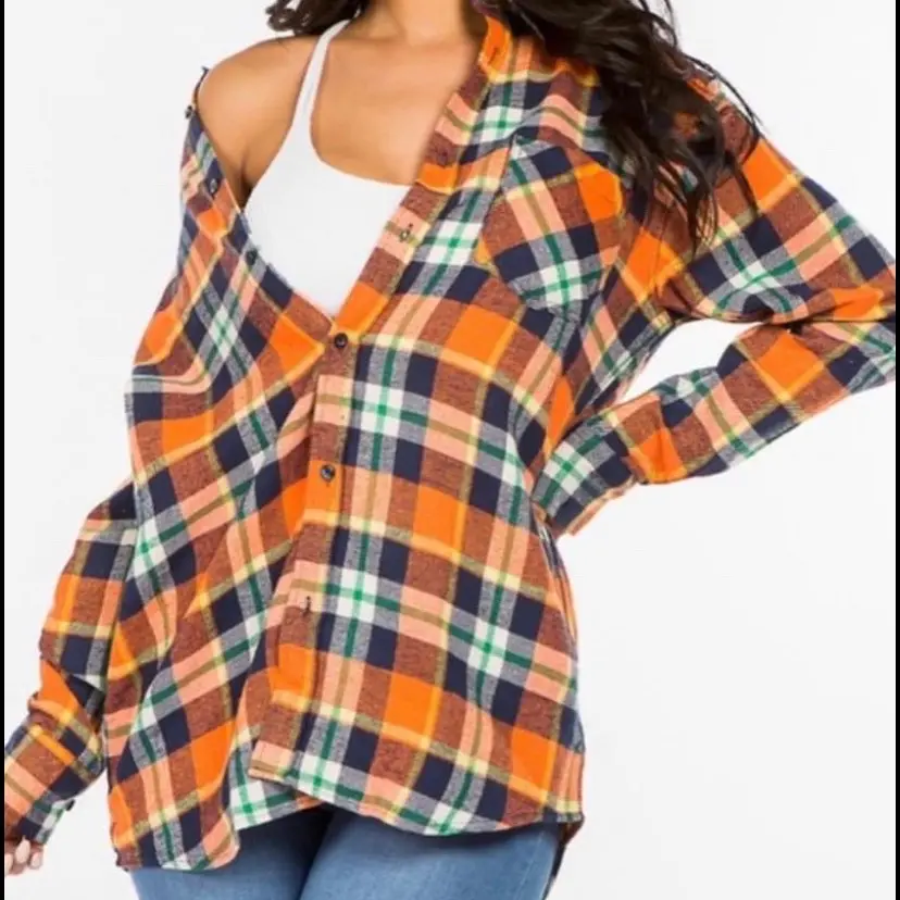 UNISEX FLANNEL OVERSIZE SHIRTS ORANGE MIX