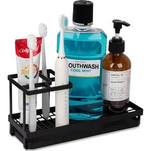 Holders for Bathrooms, Carbon Steel  Brushing Holder  and  Organizer Bathroom Accessories for Countertop, Shower, Sink - Matte Black