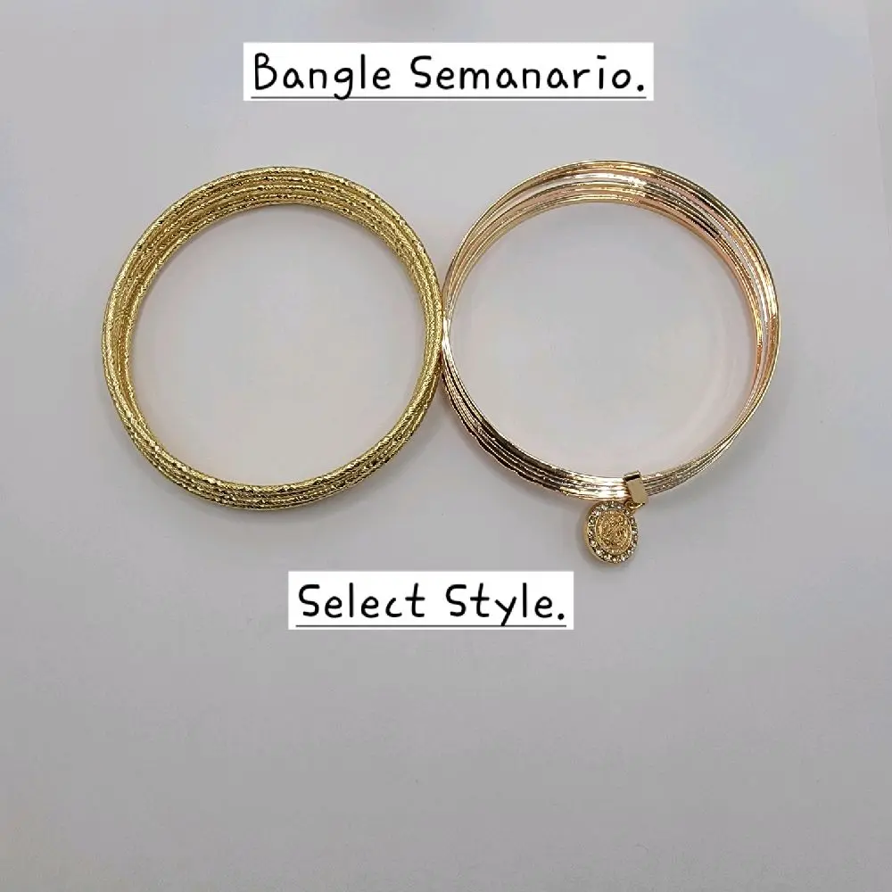 Semanario Bangle Bracelets 14k color and 3 color Select Style Laminated Gold 60mm & 68mm Inside Diameter 2mm 7 Units SKU : SM01 TO SM04