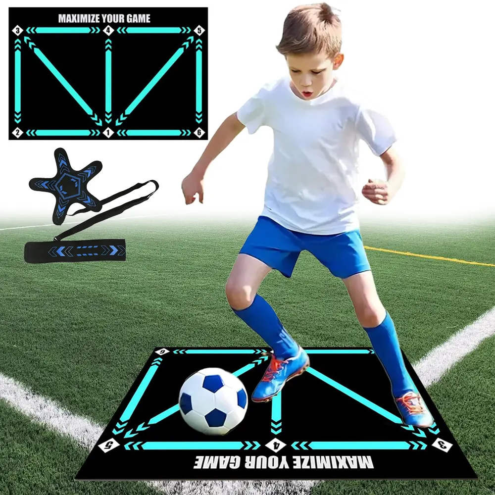 Football Training Set, 35 * 24IN Ball Control Training Mat with Soccer Kick Trainer for All Levels, Non-Slip Silent Equipment for All Ages to Improve Speed, Strength and Coordination