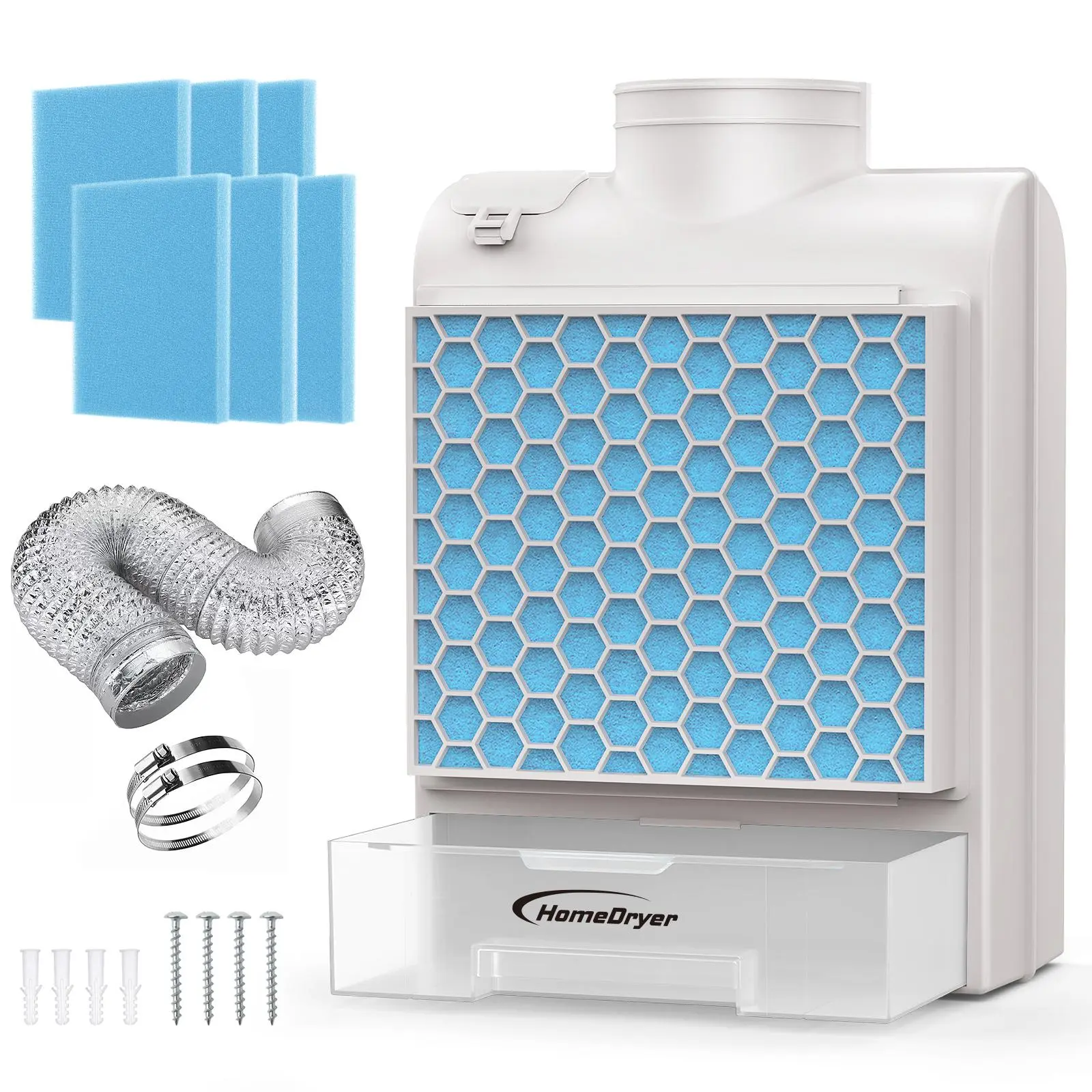 3-in-1 Indoor Dryer Vent Kit, Lint Buster Box with Polyester Filter, Power Saving Air Fresher, Water Drawer System & 5 Extra Polyester Filters for Electric Dryers