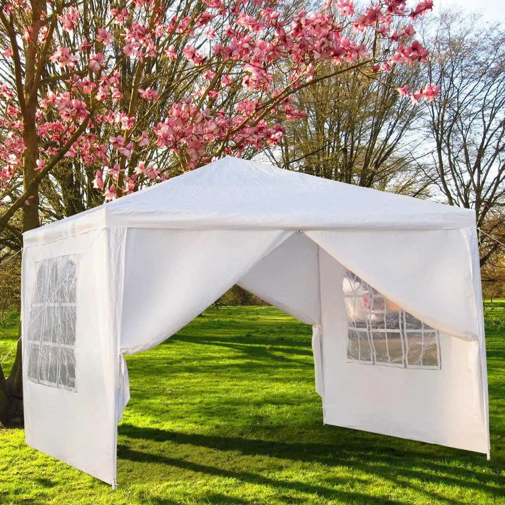 【Summervibes】Ubesgoo 3 x 3m Canopy Tent with 4 Sidewalls Party Tents for Parties Weddings Backyard Waterproof Canopy Outdoor Commercial Canopy Event Tent with Stakes, Ropes, White