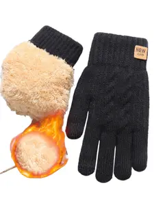 Unisex 1 Pair Winter Knit Gloves, Modern Stylish Double-Layer Fleece Lined Gloves, Suitable for Commuting & Outdoor Activities, Touchscreen-compatible Two-finger Gloves