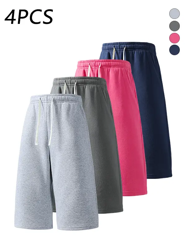 4-pack men’s 3/4 casual sweatpants, adjustable drawstring elastic waistband, loose straight cut, skin-friendly breathable fabric